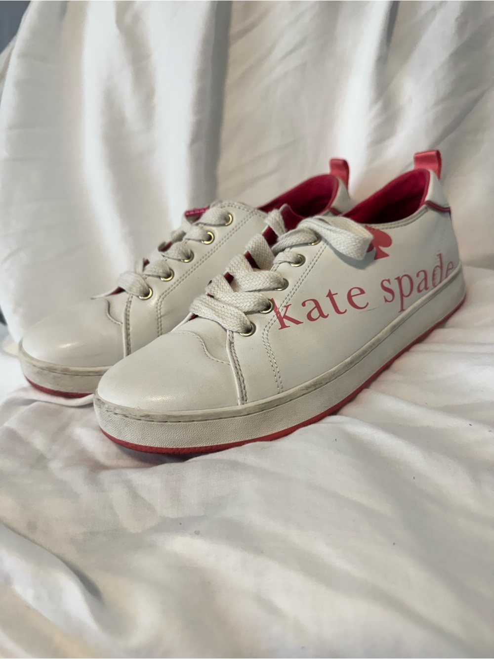 kate spade White and Pink Low-Top Logo Sneakers